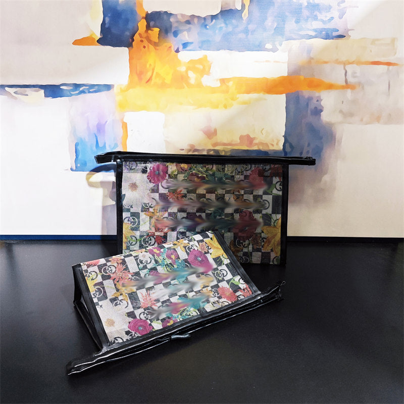 Ladies and Girls Large Capacity Travel Makeup Bag with Zipper Closure - Durable PVC Cosmetics Storage Bag, TSA Foldable Lightweight Toilet Bag, Anti Fading and Easy to Clean, Multi Color Grid, Suitable for Travel and Daily Use-9023
