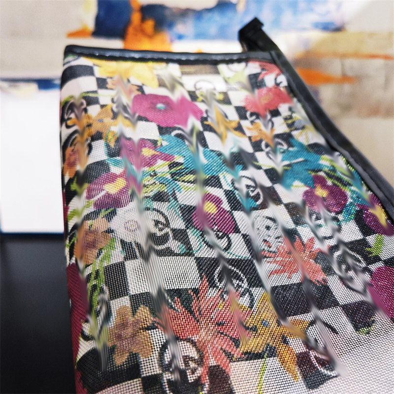 Ladies and Girls Large Capacity Travel Makeup Bag with Zipper Closure - Durable PVC Cosmetics Storage Bag, TSA Foldable Lightweight Toilet Bag, Anti Fading and Easy to Clean, Multi Color Grid, Suitable for Travel and Daily Use-9023