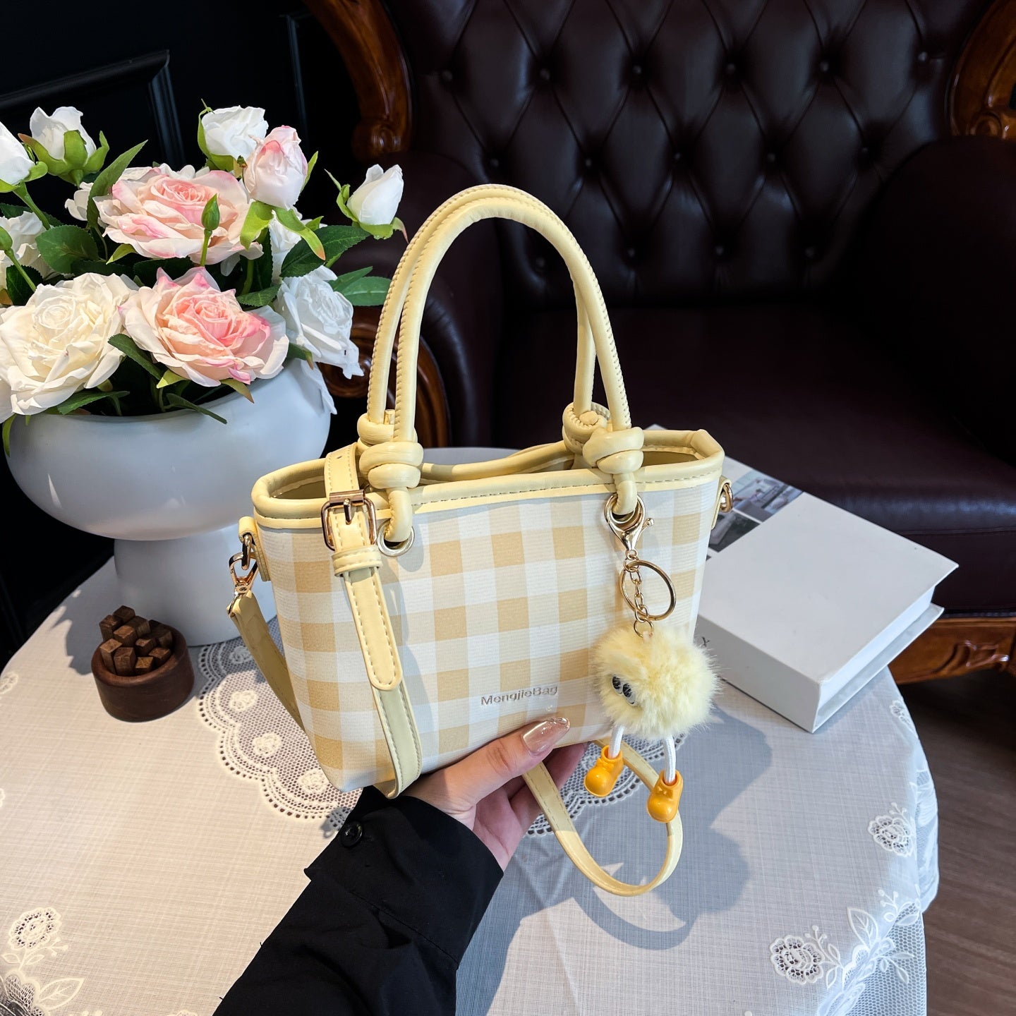 Women's handbag, large checkered pattern shoulder bag, crossbody bag, multiple color options-616