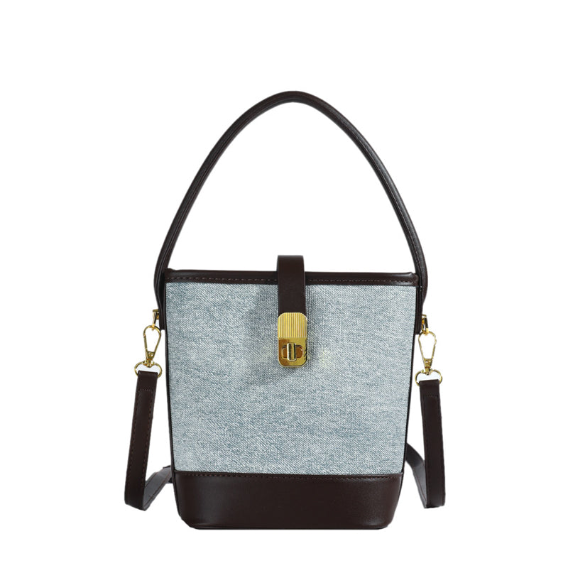 Elegant solid color faux leather bucket bag with adjustable shoulder strap - Women's multifunctional crossbody handbag, lightweight with zipper closure-8802