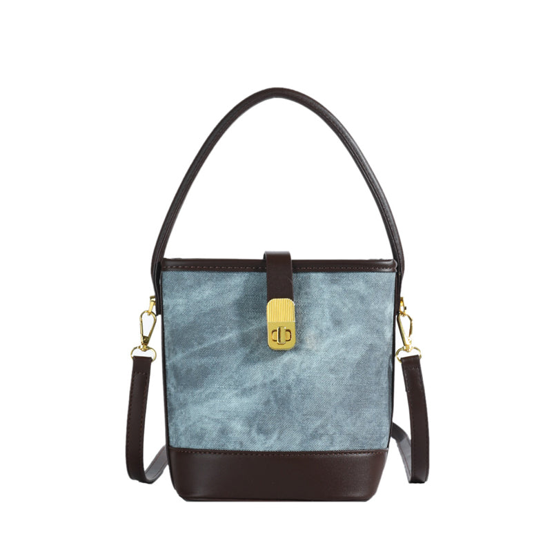 Elegant solid color faux leather bucket bag with adjustable shoulder strap - Women's multifunctional crossbody handbag, lightweight with zipper closure-8802