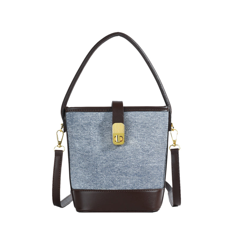 Elegant solid color faux leather bucket bag with adjustable shoulder strap - Women's multifunctional crossbody handbag, lightweight with zipper closure-8802
