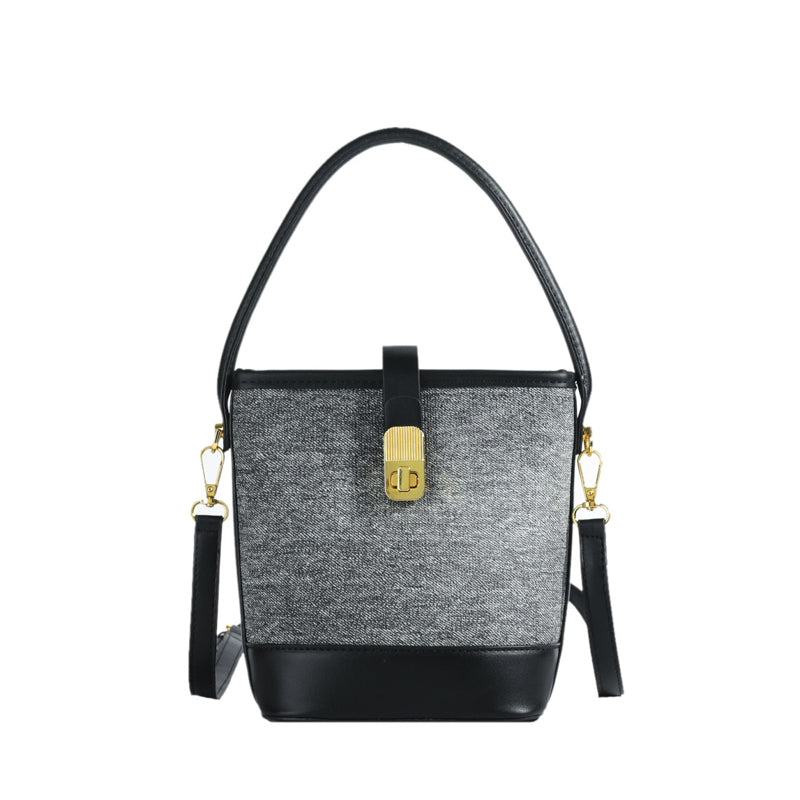 Elegant solid color faux leather bucket bag with adjustable shoulder strap - Women's multifunctional crossbody handbag, lightweight with zipper closure-8802