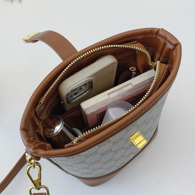 Elegant solid color faux leather bucket bag with adjustable shoulder strap - Women's multifunctional crossbody handbag, lightweight with zipper closure, bright colors-8333