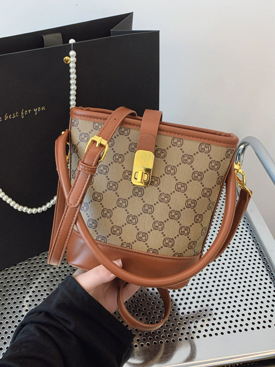 Elegant solid color faux leather bucket bag with adjustable shoulder strap - Women's multifunctional crossbody handbag, lightweight with zipper closure, bright colors-8333