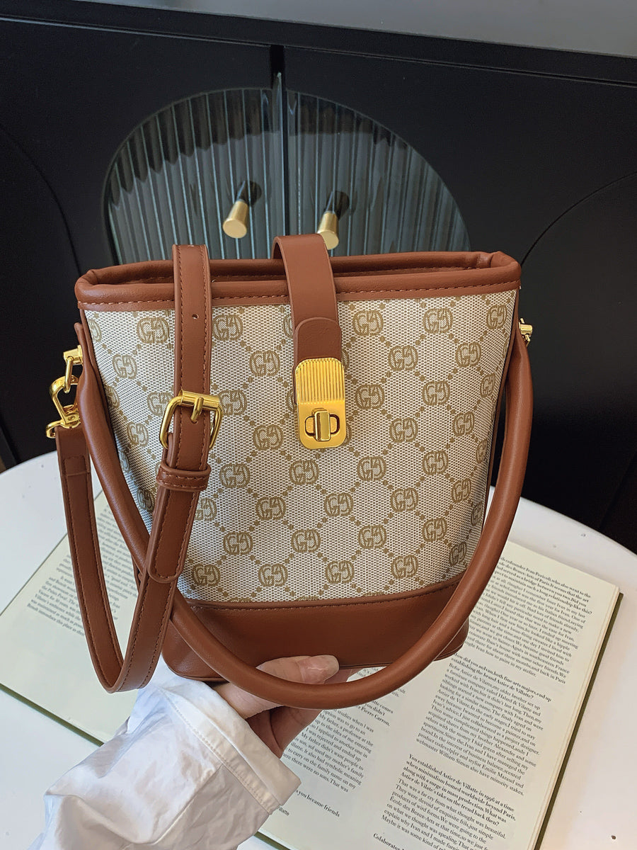 Elegant solid color faux leather bucket bag with adjustable shoulder strap - Women's multifunctional crossbody handbag, lightweight with zipper closure, bright colors-8333